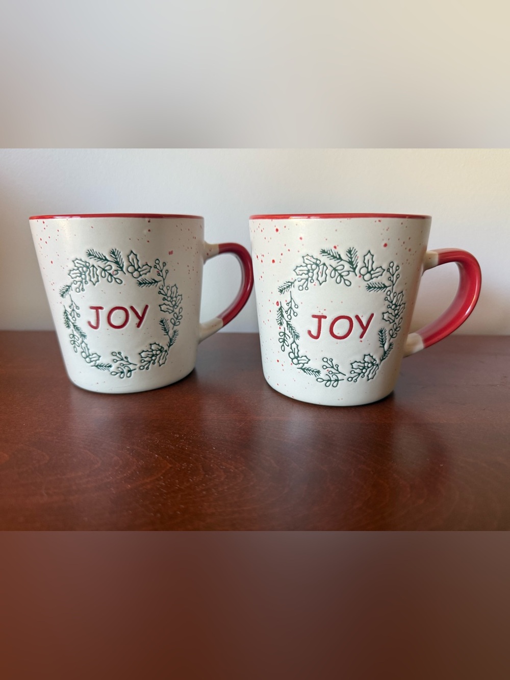 JOY Holiday Ceramic Mug - Red & Green Accent